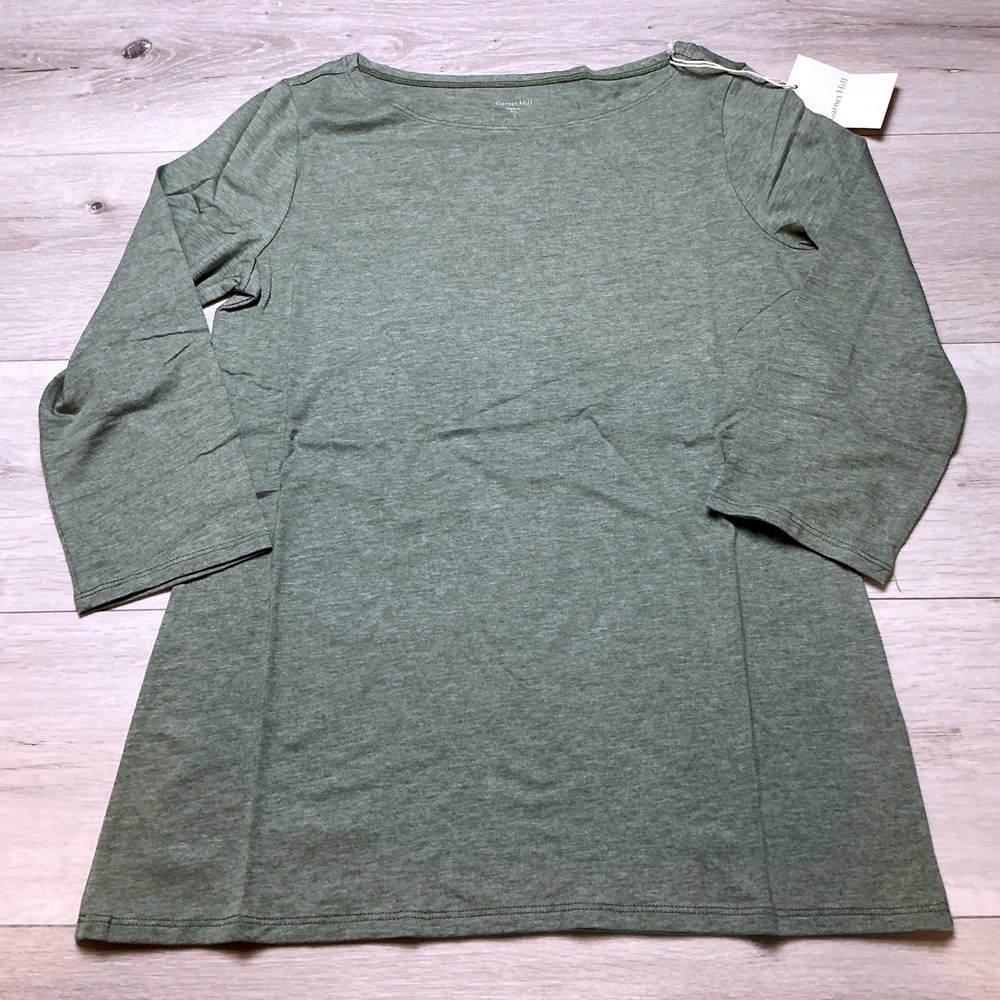 Garnet Hill 3/4 Sleeve Top Women Small Heather Green New With Tags